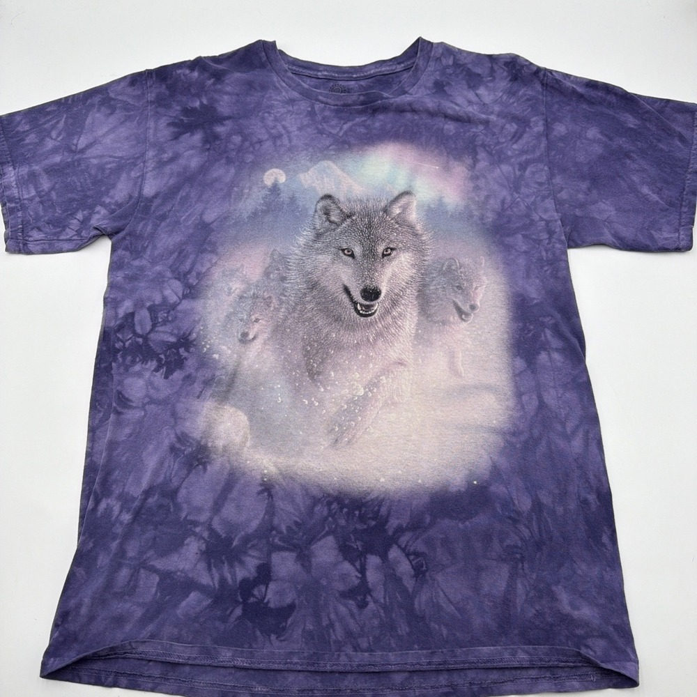 The Mountain Shirt Mens Large Purple Wolf Pack Graphic Tie Dye T-Shirt Tee Y2K